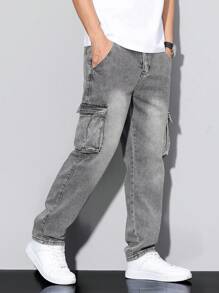 Manfinity Homme 男式休闲破洞锥形工装牛仔裤