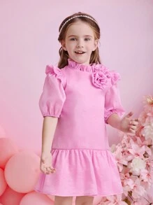 Glamorique Kids Valentine's Day Fashion Young Girls Organza Reflective Material Ruffle Collar Short Sleeve Dress, Suitable For Daily Or Special Occasions