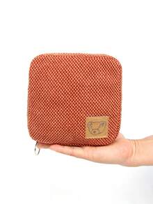 Skewed Studio Artist Best Selling Autumn/Winter Minimalist Red-Brown Plush Small Bear Logo Leather Tag Cosmetics Storage Bag, Sanitary Pad Holder