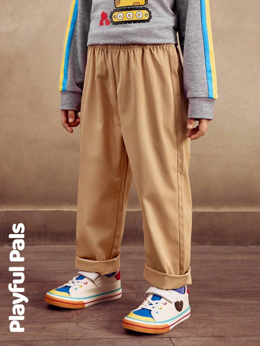 SHEIN 1pc Young Boys Straight Solid Color Gentleman Casual Pants, Basic Design Suitable For School And Outdoor Play, Spring/Summer Outfits - Yellow - View 1