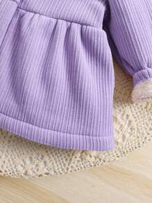 SHEIN Babygirl Autumn/Winter Cute Versatile Purple Corduroy Lined Cartoon Pattern Hooded Jacket, Warm - Purple - View 3
