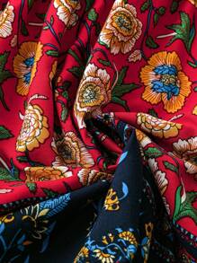 SHEIN LUNE 大码女式花卉印花 V 领短袖连衣裙，夏季 - 彩色 - 查看 3