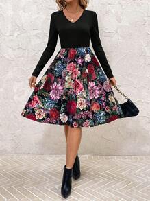 SHEIN Clasi 女式 V 领收腰 A 字形连衣裙，简约休闲，适合日常穿着 - 彩色 - 查看 7