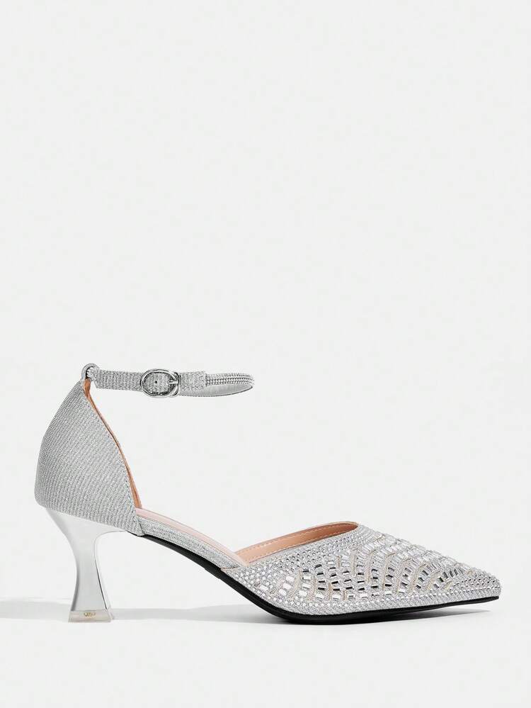 CUCCOO TILAWA Women's Rhinestone Decor Pointed Toe Hollow Out High Heel Slip On Shoes, Fashionable For Party & Casual Wear, Autumn/New Arrival Spring Shoes Spring Break Easter Prom Heels