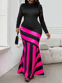 SHEIN Lady Vestidos elegantes de punto con cuello alto estilo sirena de talla grande para primavera, verano, otoño e invierno, atuendos de vacaciones para mujeres, ropa para el Día de San Valentín, atuendos de fiesta de Año Nuevo, vestidos de San Valentín, atuendos festivos para mujeres