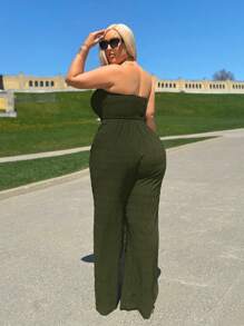 SHEIN SXY Mono casual de pierna ancha y talla grande de un solo color