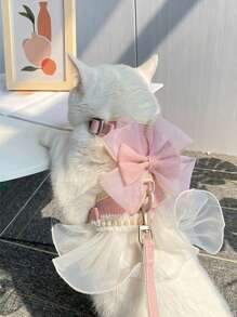 1 件粉色涤纶和蕾丝宠物背带背心 + 可调节带扣带，适合中小型犬猫的散步服，时尚小狗小猫背心 - 粉色 - 查看 2