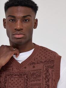 Musero Knit Paisley Sweater Vest - Brown - View 4