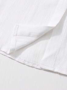 2pcs Teenage Girls Solid Color Button-Front Long Sleeve Jacket Top & Pants Casual Outfit Set - Black and White - View 4