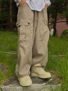 DAZY Men's Elastic Waist Drawstring Straight Leg Work Pants,Fall Clothes - Khaki - View 4