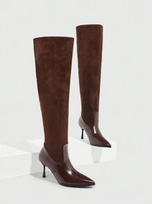 CUCCOO SZL 时尚秋冬细高跟过膝长靴，适合派对和性感风格情人节 - 棕色 - 查看 3