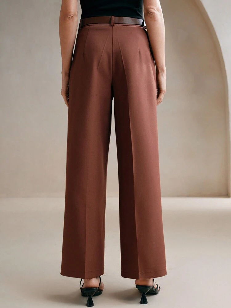 Women's Solid Color Minimalist High Waist Drapey Loose Seam Front Wide Leg Palazzo Pants