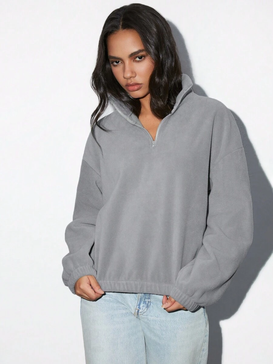 SHEIN Unity 1pc Women's Casual Versatile All-Match Minimalist Comfortable Zip Front Long Sleeve Sweatshirt, Autumn/Winter Pullover Fall - Multicolor - View 1