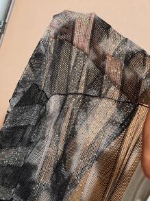 SHEIN CURVE+ Curve Plus Winter  Fall Halloween  Women's See-Through Star Patterned Round Neck Drop Shoulder Long Sleeve Dress For Spring And Summer