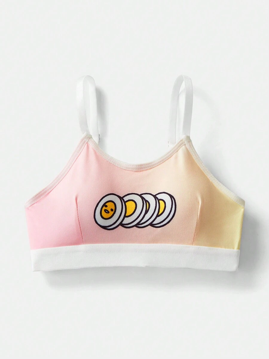 Gudetama X SHEIN Tween Girl Letter & Cartoon Print Sutien Ringer Ombre