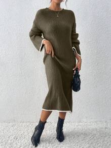 Calvaya Vestido de punto informal con ribete de contraste