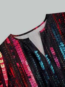 Glamance Warp Atelie Women Multicolor Blouses Long Sleeve Notched Casual Colorblock,All Over Print,Plain Summer Outfits For Women Summer Tops Going Out - Multicolor - View 3