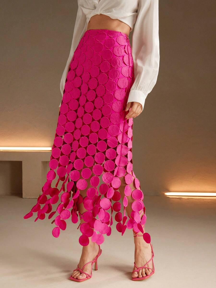 Anewsta Laser Cut Multi Circle Double Layered Skirt - Pink - View 1