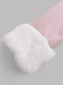 SHEIN Girlism Teen Girls' Black Fuzzy Patchwork Collar Waist Pocket Casual Everyday Fashion Versatile Mid-Length Coat