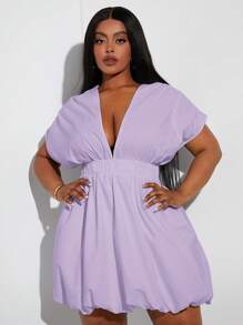 SHEIN SXY Sukienka z krótkim rękawem i bufiastymi rękawami na imprezę ukończenia szkoły w dużym rozmiarze