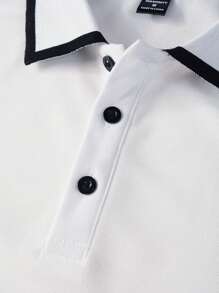 Manfinity Mode Men's Color Block Front Button Casual Short Sleeve Polo Formal Shirt, Ceremony - White - View 5