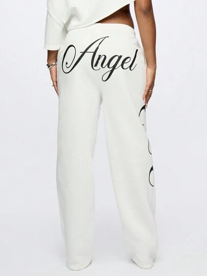 SUMWON WOMEN Pantalon de jogging doux avec imprimé ange, vêtements