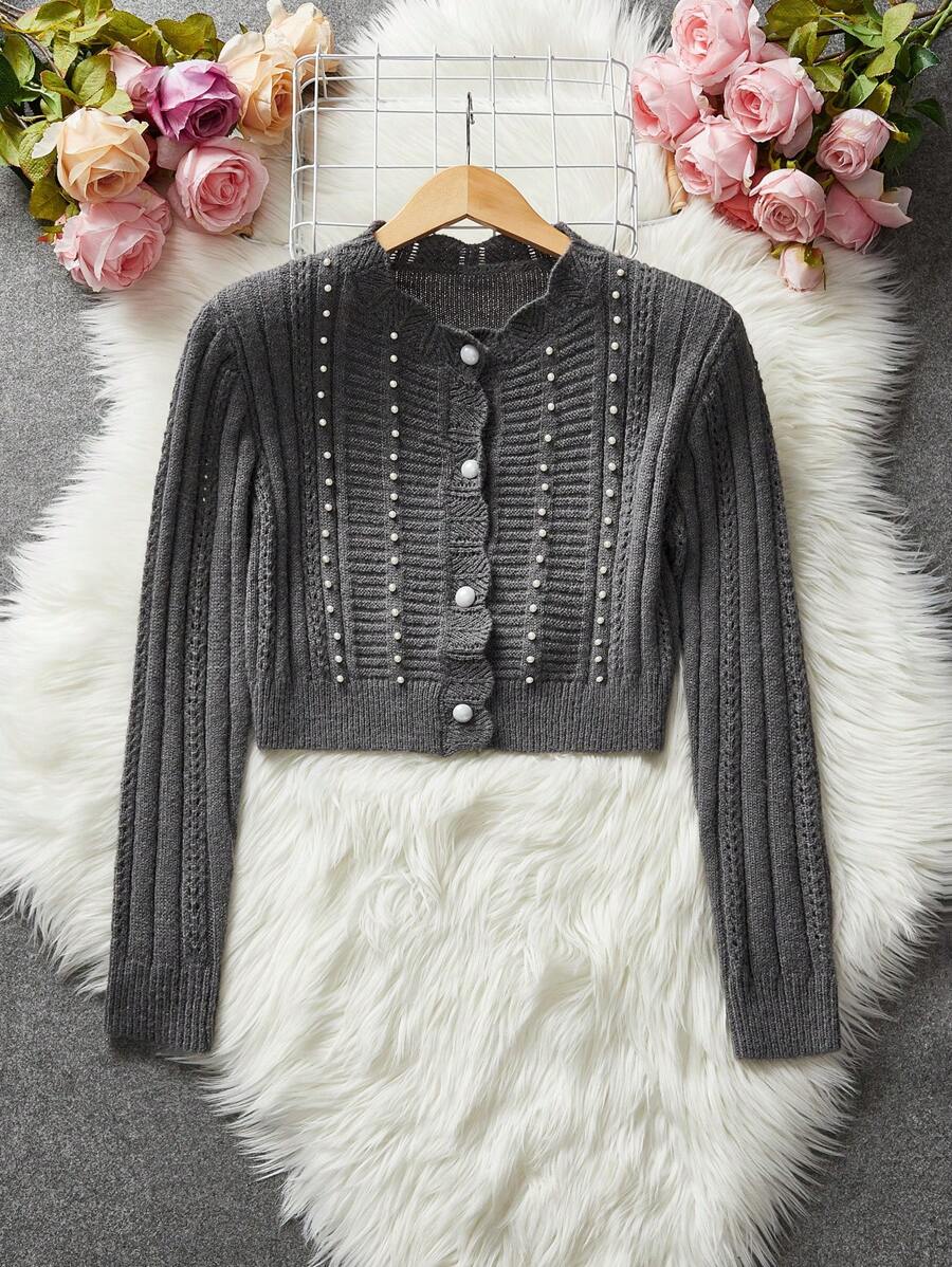 Modelyn Women Plain Color Front Button Long Sleeve Casual Blouse, Everyday Wear - Grey - View 1
