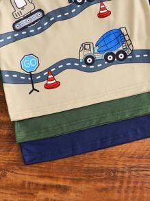 paquete de 3 camisetas de manga corta con cuello redondo para niños pequeños con estampado de coches y camiones de dibujos animados, de uso diario y para la escuela, para el verano