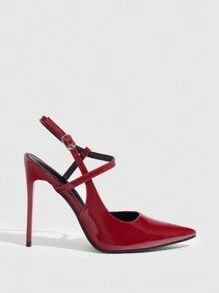 CUCCOO SZL Women's Burgundy Single Strap Fashion Red High Heels Pointed Toe Pumps With Buckle Decor Spring Shoes Spring Break Easter Prom Heels For Christmas - Burgundy - View 5