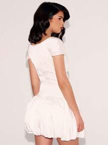 MUSERA 镂空泡泡袖连衣裙，适合派对、春季、性感、可爱、夏季穿着 - 白色 - 查看 3