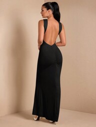 SHEIN BAE Vestido elegante sin espalda y sin mangas de color albaricoque, adecuado para cócteles, citas románticas, capas para otoño/invierno, fiestas, ocasiones formales, Halloween, Navidad