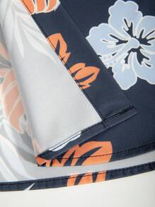 Manfinity RSRT Set casual de 2 piezas de camisa de manga corta y pantalones cortos con estampado de plantas tropicales para hombre, ideal para vacaciones