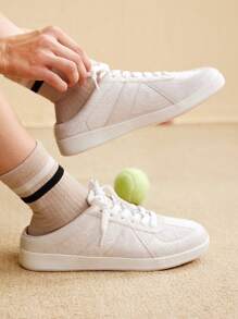 CUCCOO EASI 女士纯色露跟时尚系带坡跟厚底休闲鞋女鞋运动鞋 - 白色 - 查看 5