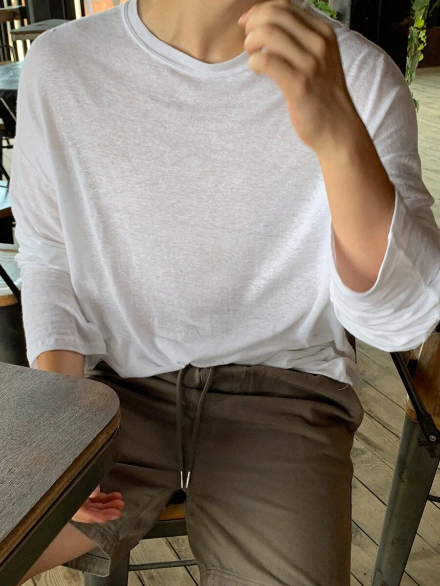 DAZY Men's Loose Solid Color All-Match Casual T-Shirt - White - View 1