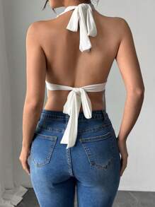 Firerie Parte superior sin mangas con cuello profundo drapeado, cuello recogido y decoración metálica, sexy y elegante