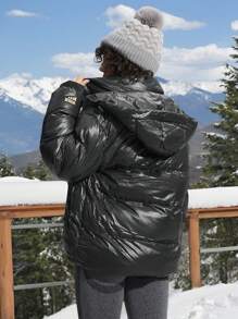 In My Nature Women Outdoor Sports Casual Urban Commute Super Warm Self-Heating Padded Coat, Shiny Black Winter Women Tops