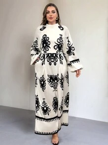SHEIN Privé 大码女式春秋假期优雅花卉印花阔腿连体裤，带口袋，拼色无袖连体裤 - 彩色 - 查看 5