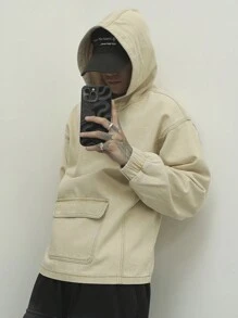 Manfinity Hypemode Herren Große Größen Langarm Tasche Minimalistisch Lässig Kapuzen Denim Jacke, Herbst - Gelb - Übersicht 6