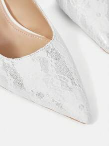 CUCCOO HITCHD 女士白色蕾丝蝴蝶结带高跟鞋，优雅露跟通勤、约会、婚礼、办公室、正式派对鞋春季鞋春假复活节 - 白色 - 查看 5