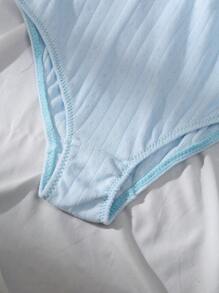 青少年女孩罗纹饰边和波浪边休闲内衣套装 - 藍色 - 查看 3