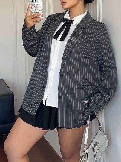 Flirla Women's Professional Commuter Striped Blazer Jacket, Versatile & Elegant Casual Cardigan For Office Lady