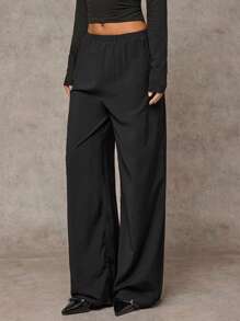 SHEIN BAE Women's Fancy Sparkly Rhinestone Embellished Black Wide Leg Pants, Suitable For Everyday Wear, Concerts, Cocktail Parties, Celebrations And Night Outs - Black - View 6