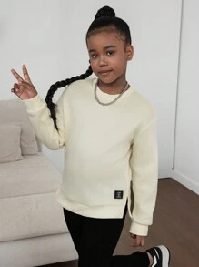 SHEIN Explorewe 2 pièces/set Sweat-shirt col ras-du-cou décontracté de couleur unie pour préadolescentes