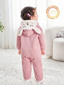 SHEIN Mameluco lindo de pana con estampado de dibujos animados y forro cálido para otoño/invierno para bebés niñas - Rosa - Ver 1