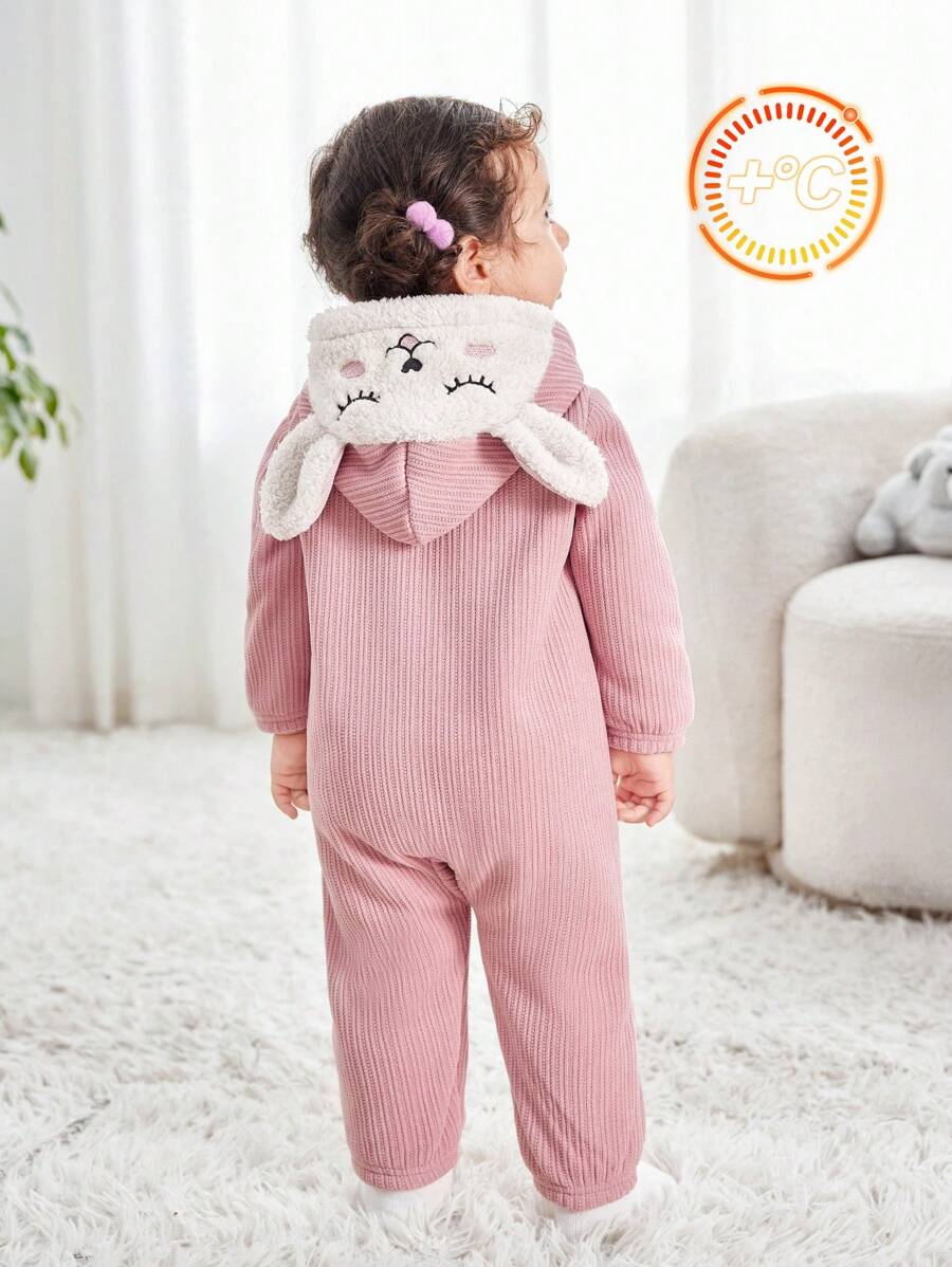 SHEIN Mameluco lindo de pana con estampado de dibujos animados y forro cálido para otoño/invierno para bebés niñas - Rosa - Ver 1