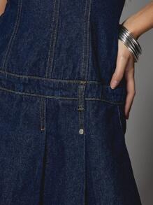 MISSGUIDED 无肩带牛仔迷你连衣裙束腰风格深色水洗褶裙复古西部风节日 Y2K 时尚夏季派对俱乐部服装秋季连衣裙