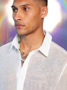 Manfinity Fever City 1pc Men Y2K Clothes Party Funny Casual Fit High Street Vintage Style Sheer Mesh Long Sleeve Shirt Back To School Fall Clothes Halloween Clothes - White - View 4