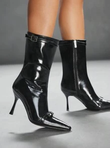 CUCCOO SZL 女士时尚尖头高筒靴，适合派对和冬季情人节 - 黑色 - 查看 4