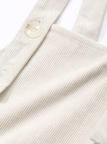 DAZY Young Girls' Wide Strap Button Casual Simple Dress - Beige - View 3