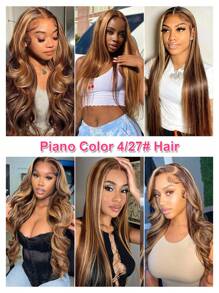 3 Bó tóc người nguyên chất chưa qua xử lý nhuộm màu Piano Highlight với phần tóc giả ren 4x4 trong một bộ P4/27# Bó tóc hỗn hợp và phần tóc giả - S4/27 - Xem 8